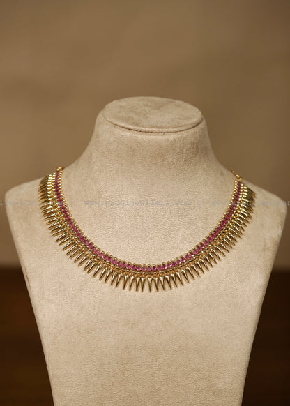 Real Gold Micro-Plated Ruby Mullamottu Mala Necklace