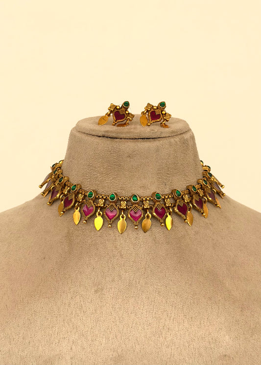 Purple Antique Palakka Elakkathali Fusion Choker