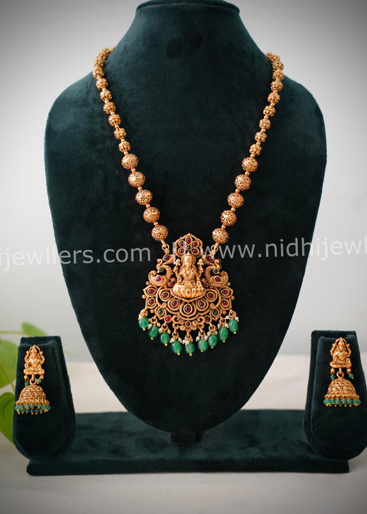 Premium Lakshmi haram with green beads