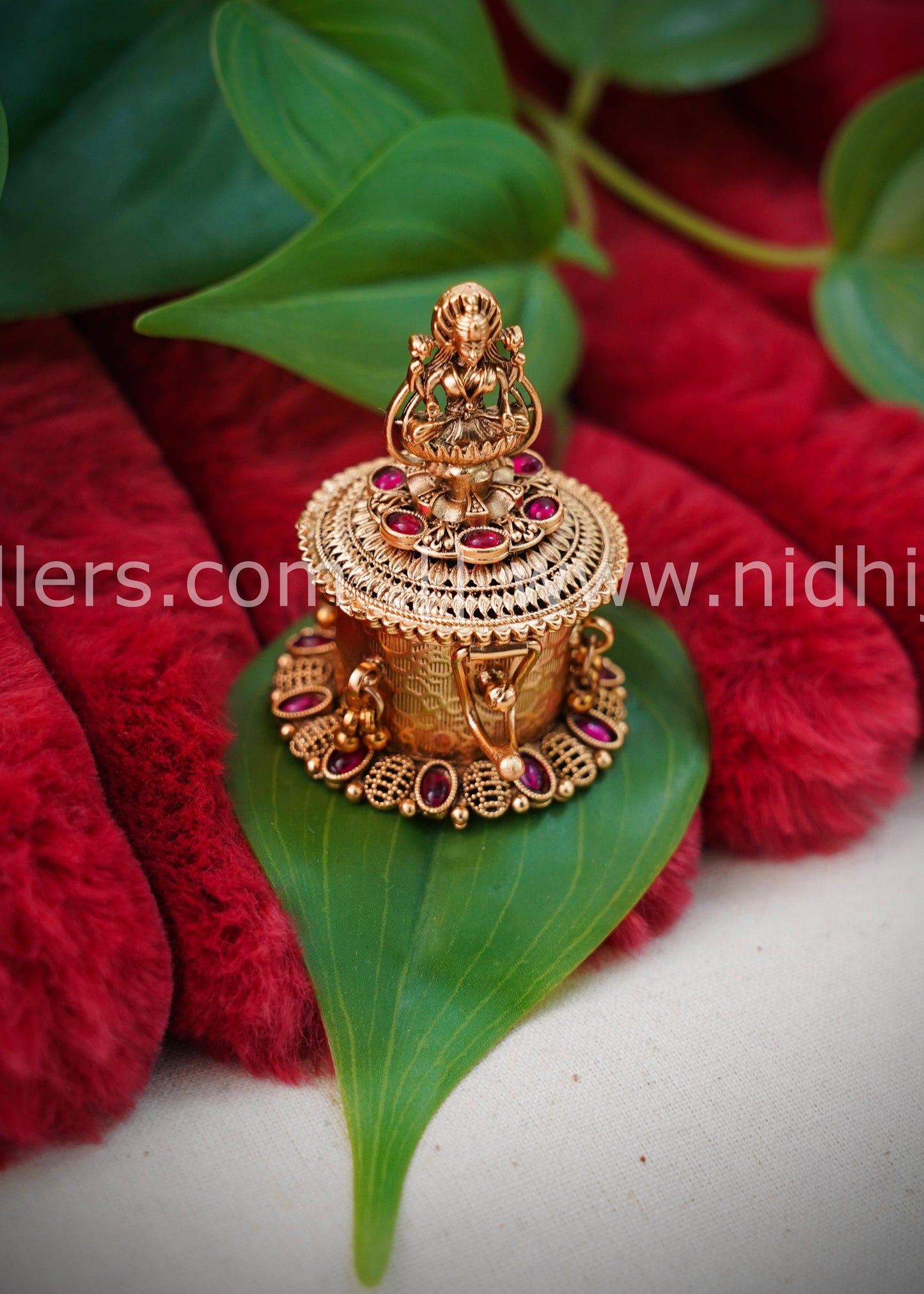 Premium Traditional Lakshmi kumkum box with pink stones