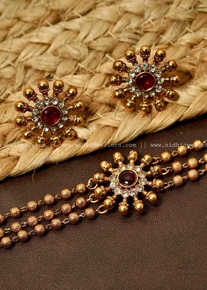 3 line golden beads floral choker