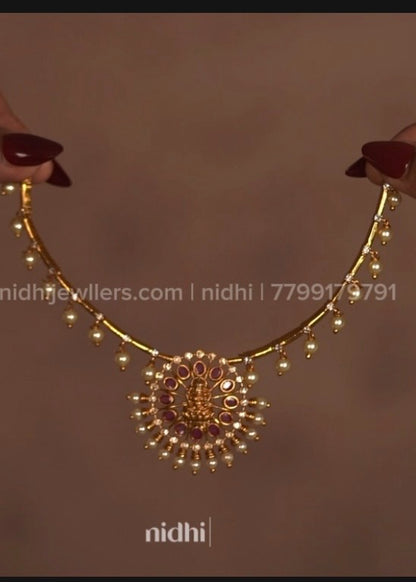 Goddess Lakshmi Sunburst Pendant Hasli Necklace Set with Matching Earrings – Nihara
