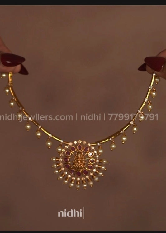 Goddess Lakshmi Sunburst Pendant Hasli Necklace Set with Matching Earrings – Nihara