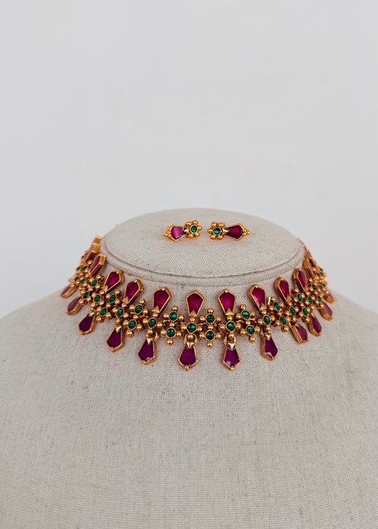 Antique Finish Purple Nagapadam Choker Set - Anya