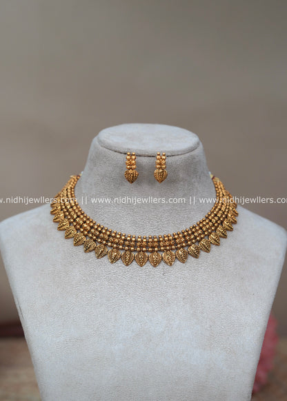Antique Matte Multi-Row Leaf Fringe Choker Set - Tanu
